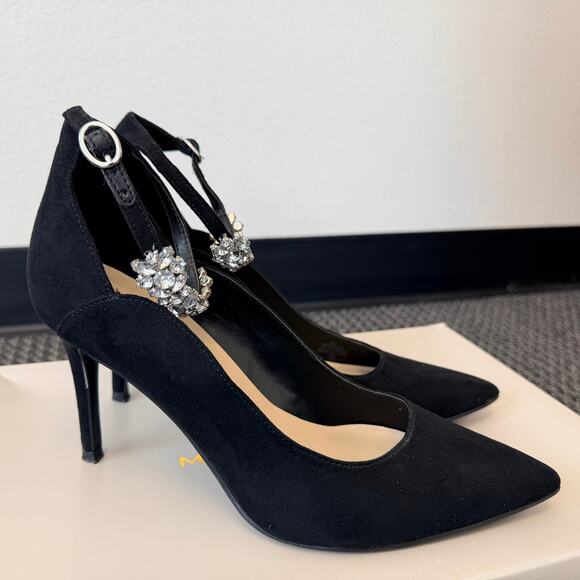 Marc Fisher Dancee Womens Rhinestone Ankle Strap Pumps Heels Black Suede Size 8 - Picture 6 of 9